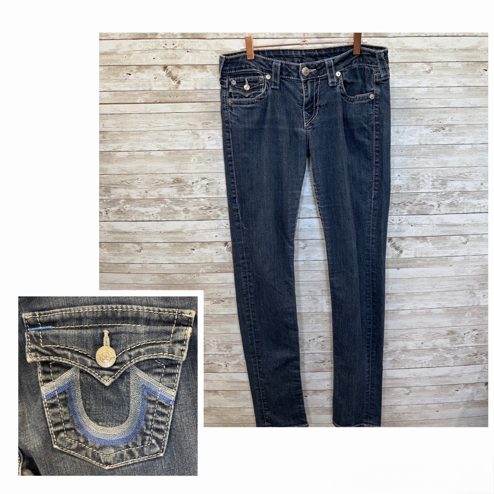 Vintage True Religion Womens 30 Jeans Section Skinny Made USA Flap Horseshoe Y2K